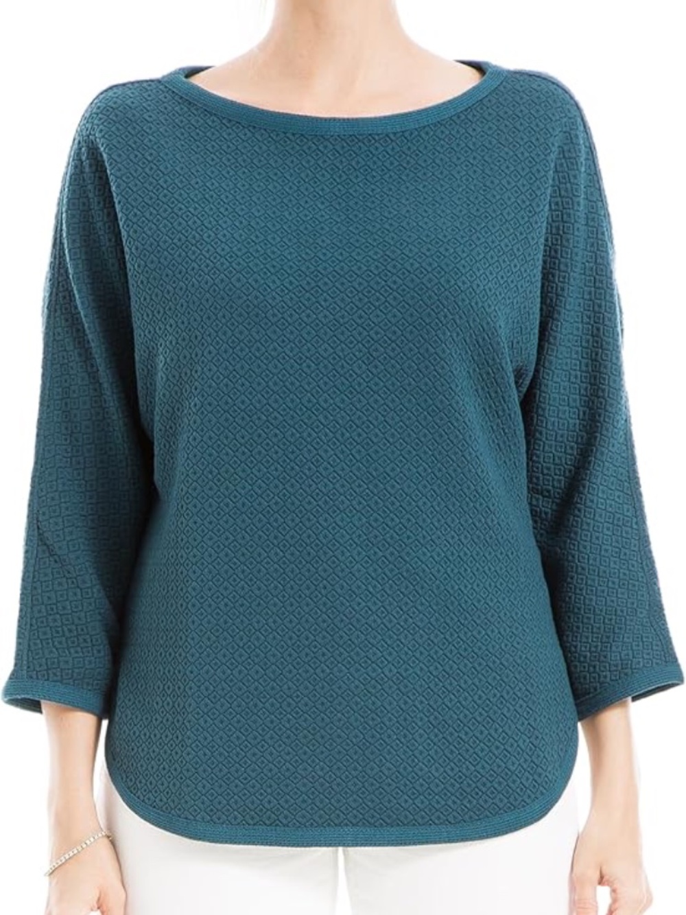 EUC Max Studio London Size 2X Marine Long Sleeve Waffle Marine Blue Texture Top